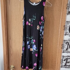 Floral Sleeveless Black Dress